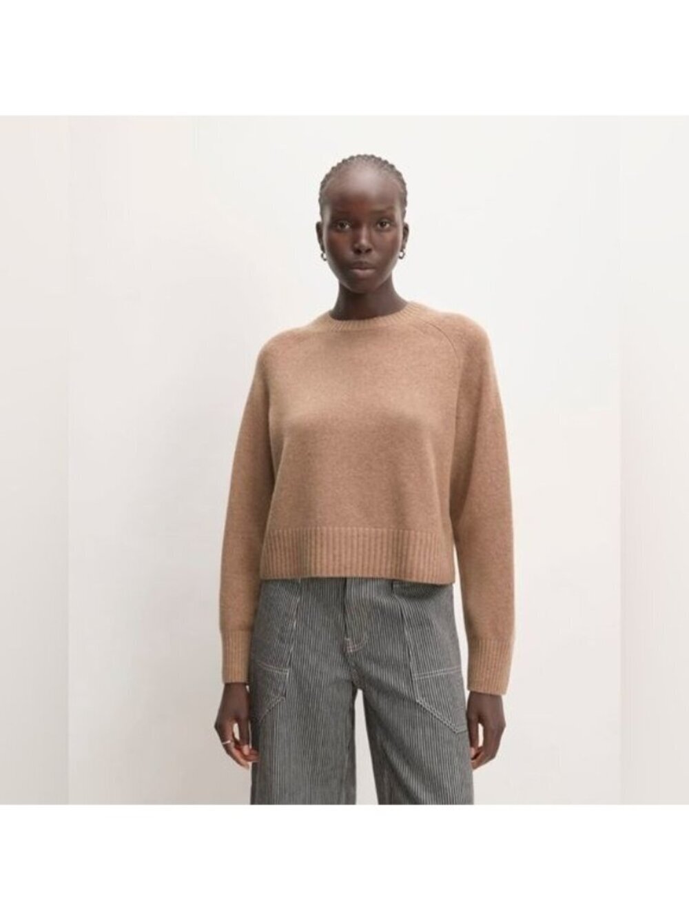 Everlane The Cashmere Boxy Crew Sweater Heathered Woodsmoke Quiet Luxury XL